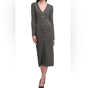 Calvin Klein Metallic Ribbed Midi Sweater Dress